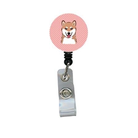 Teachers Aid Checkerboard Pink Shiba Inu Retractable Badge Reel TE55522